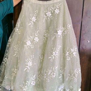 SEA GREEN NET EMBROIDERED PARTYWEAR LEHENGA CHOLI