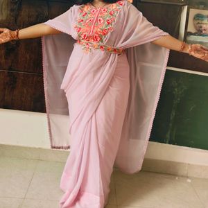 Kaftan Saree With Belt And Stitched Blouse