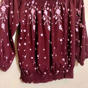 Maroon Colour Off Shoulder Top