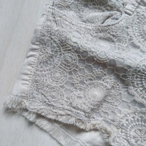 Khaki Lace Detailed Shorts