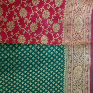 New Green And Pink Katan Banarasi Saree