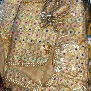 Hand Stitched BLOUSE golden With Multicolour Desig