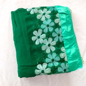 Bottle Green Floral Bordered Saree