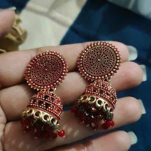 Red Jhumki Earrings