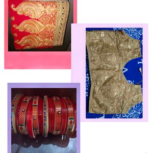 Party Wear Mirror Heavy Saree Blouse Bangles