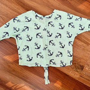 Anchor Print Crop Tie Up Top