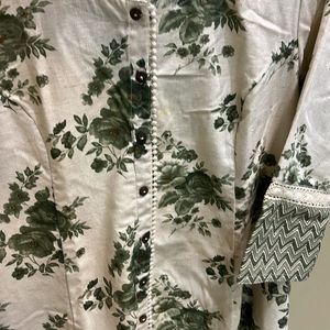 Off white Green Printed Kurta