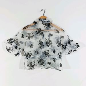 White Printed Transparent Casual Top (Women)