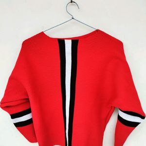 X-M Black/White Stripes Red Sweater