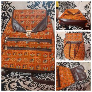 NEW BLOCK PRINT BAGPACK WITH PU LEATHER