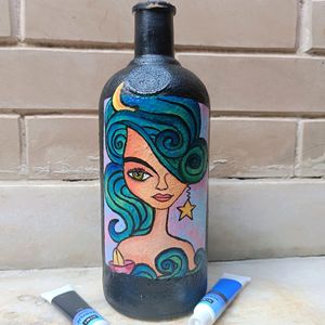 Aesthetic Handpainted Girl Art On Glass Bottle