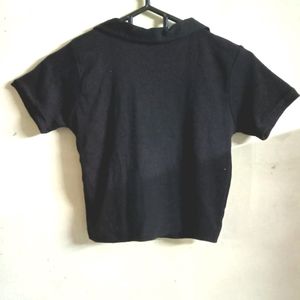 Black Polo Crop Top