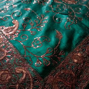 Green Silk Saree With Sequence Work