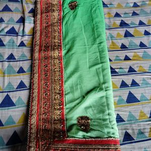 Green Colour Saree With XL Size Blouse