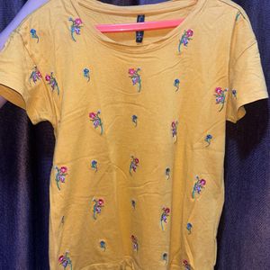 Yellow Mustard Top With Flower Embroidery