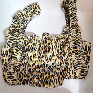 Animal Print Crop Top With Hot Pant Set