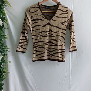 Animal Print Sweater Three Quarter Sleeves