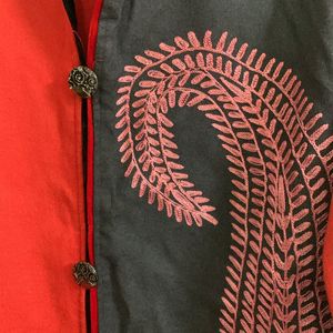 (for winters)Red- Black Embroidered Kurta