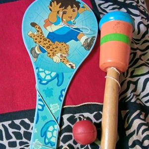 Rabbit Soft Toy, Paddle Ball And Wooden Bal