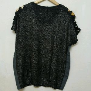 Trendy New Black Shinny Cold Shoulder Top