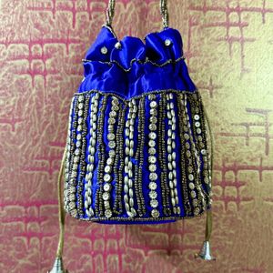 Purple Gold Potli Bag Hand Worked Desion