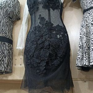 Black Bodycon Lace And Net Dress