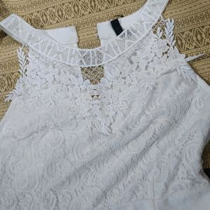 White Net Top With High Pearls Neck Design