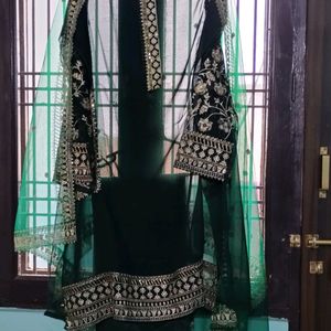 New Teal Green Pakistani Semi Stitched Kurta Set