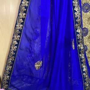 Cream And Royal Blue Designer Lehanga