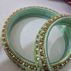 Peach green glass bangles