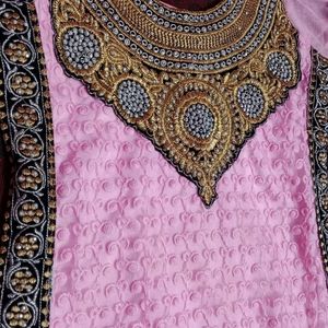 Pink Net Embroidery Kurti