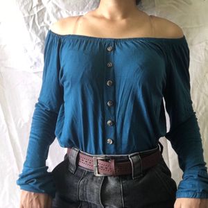 Shyla Teal Cinched Waist Top(Women)