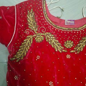 Red And Cream Colour Girl Crop Top With Dupatta