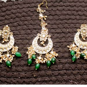 Green Earrings And Teeka Set