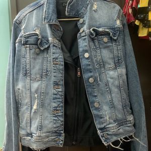 Women Denim Blue Jacket (Torn Style)