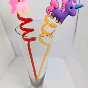 Set of 2 Multicolour Unicorn Drinking Straw