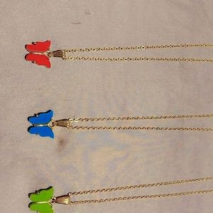 Pack of 3 Butterfly Pendant Golden Chain Locket