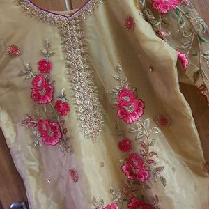 Heavy Golden Kurti And Pant Set