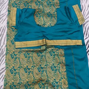 green colour gold shining saree