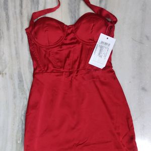 Satin red corset tube halter neck Mini Dress