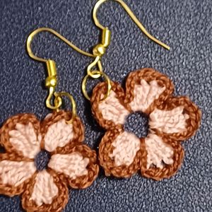 Peach And Brown Crochet Earrings