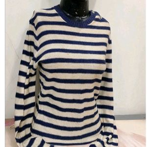 Striped Sweater Pullover With Shoulder Button Up