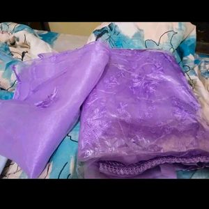 Purple Organza Dress Material Set Unstiched