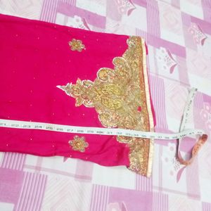 Rani Pink stitched Kurta With Pant Dupatta Sets.