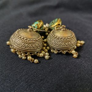 Antique Look Jhumka With Bead & Pearl Detailing