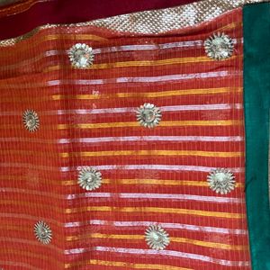 Kesariya Work Saree