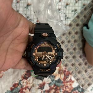 Black Rose Gold Analog Digital Wrist Watch