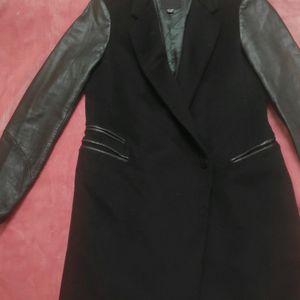 Imported Black Coat Jacket Breasted Faux Leather