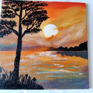 Sunset View Acrylic painting Canvas Board(HANDMAD)