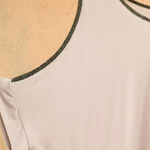 Party Beige Slouchy Batwing Cold Shoulder Top